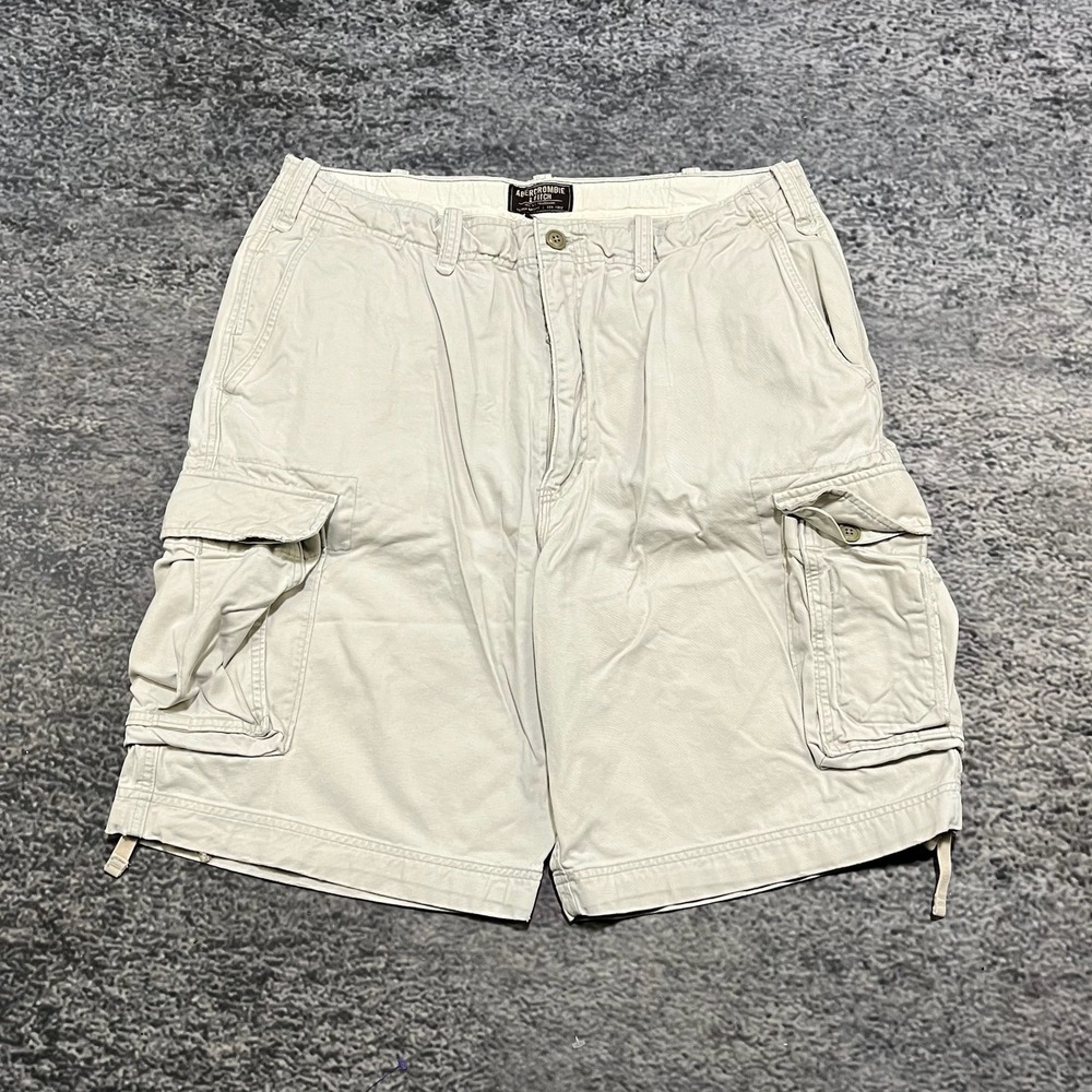 Abercrombie & Fitch Cargo Shorts Mens 29 Cream‎ White Y2K Paratrooper Skater Y2K